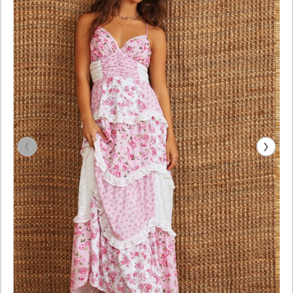 Altared state Floral Pink and White Maxi Dress